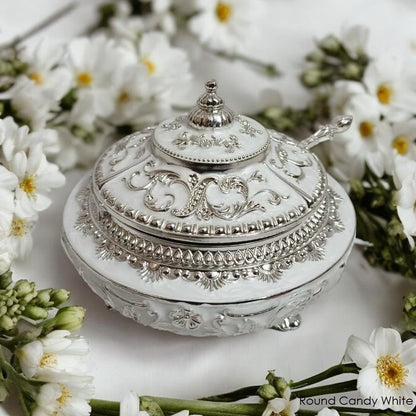 Enamel Sugar Pot / Candy Box / Dry Fruit Box With Lid - White