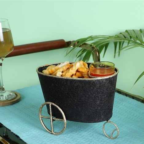 Wheel Barrow Snacks Platter with Glass