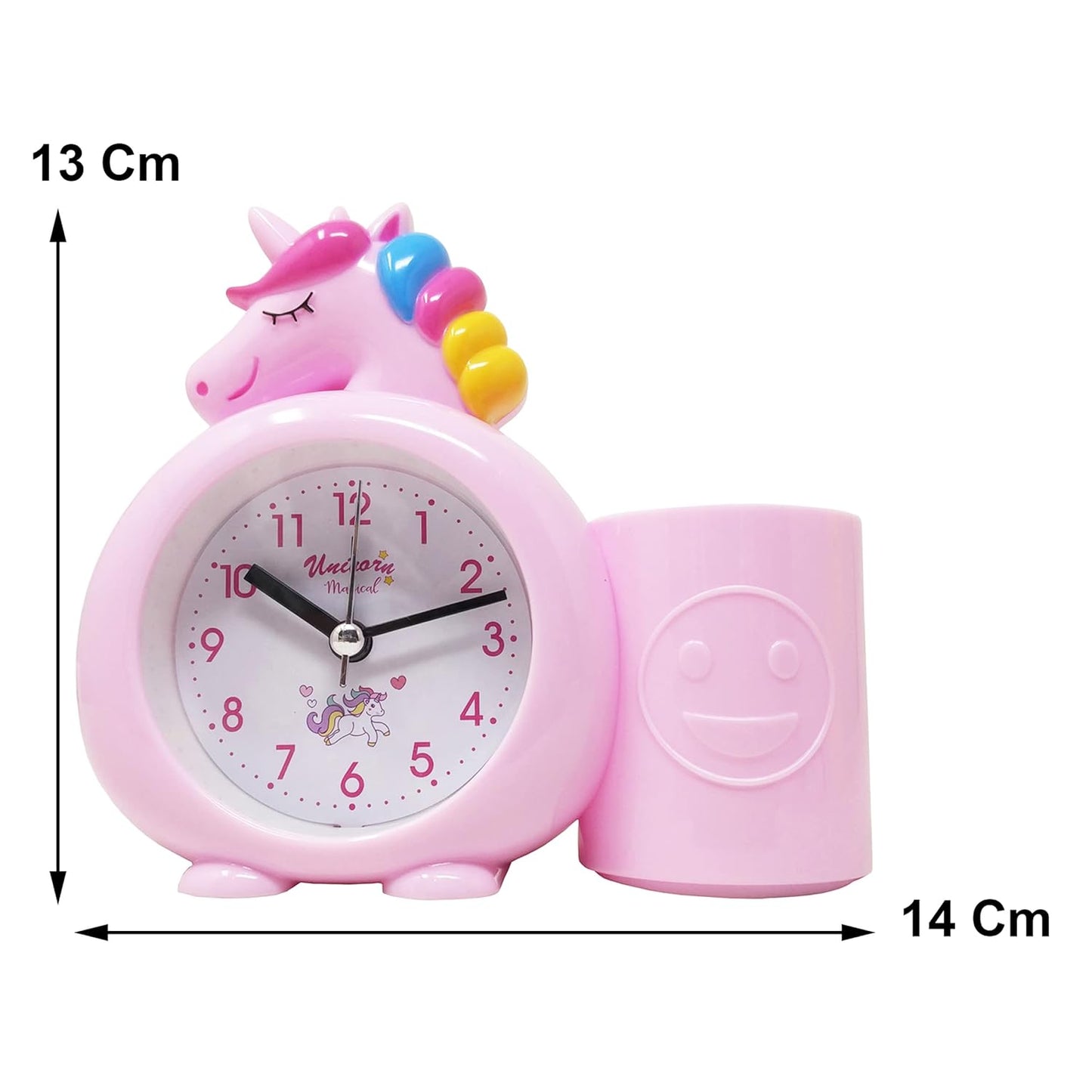 Alarm Table Clock With Pen Stand (Unicorn) - Pink