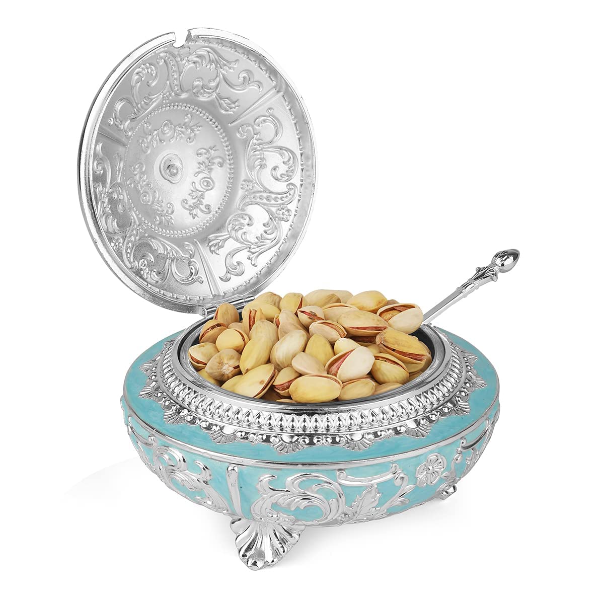 Enamel Sugar Pot / Candy Box / Dry Fruit Box With Lid - Sky Blue