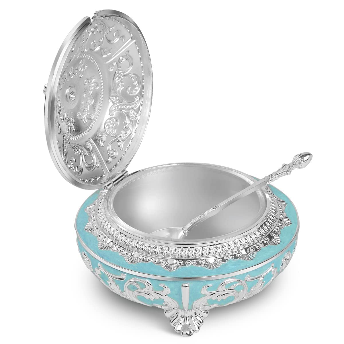 Enamel Sugar Pot / Candy Box / Dry Fruit Box With Lid - Sky Blue