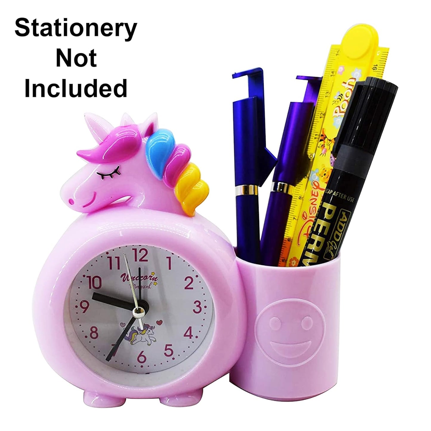 Alarm Table Clock With Pen Stand (Unicorn) - Pink