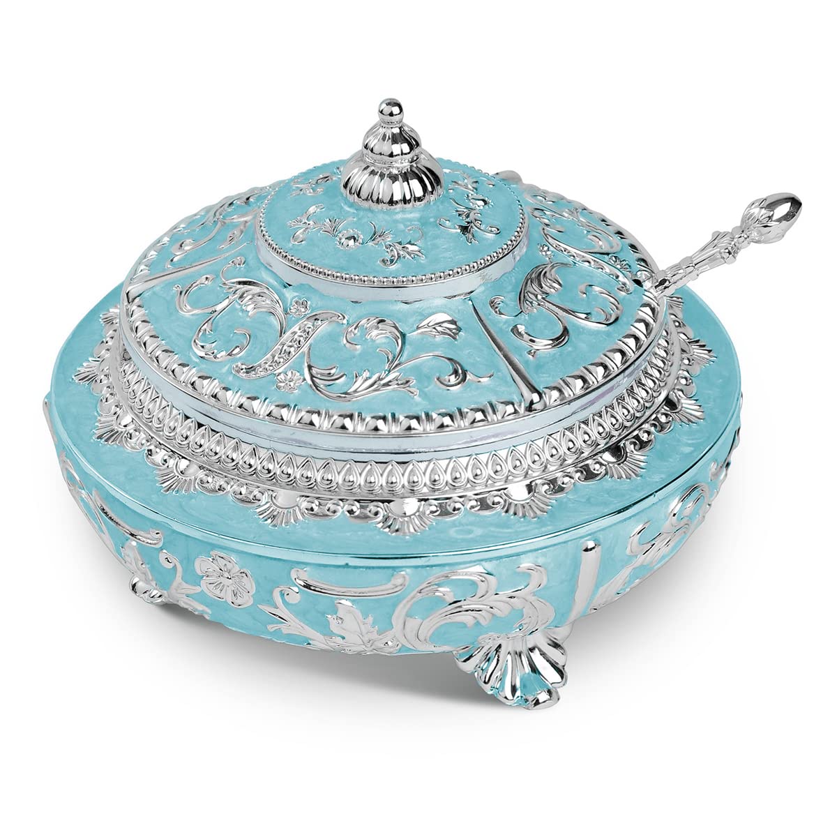 Enamel Sugar Pot / Candy Box / Dry Fruit Box With Lid - Sky Blue