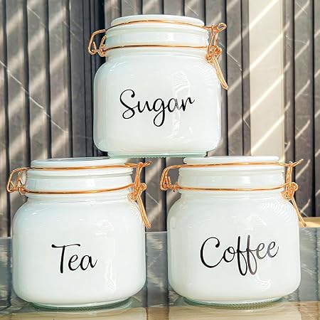 Airtight Glass Tea Coffee Sugar Containers - White - (Set of 3)