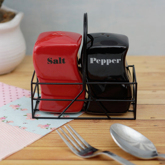 Red-Black Salt & Pepper Set with Iron Basket