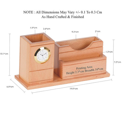 Wooden Desk Organizer with Clock, Pen, Card and Mobile Holder