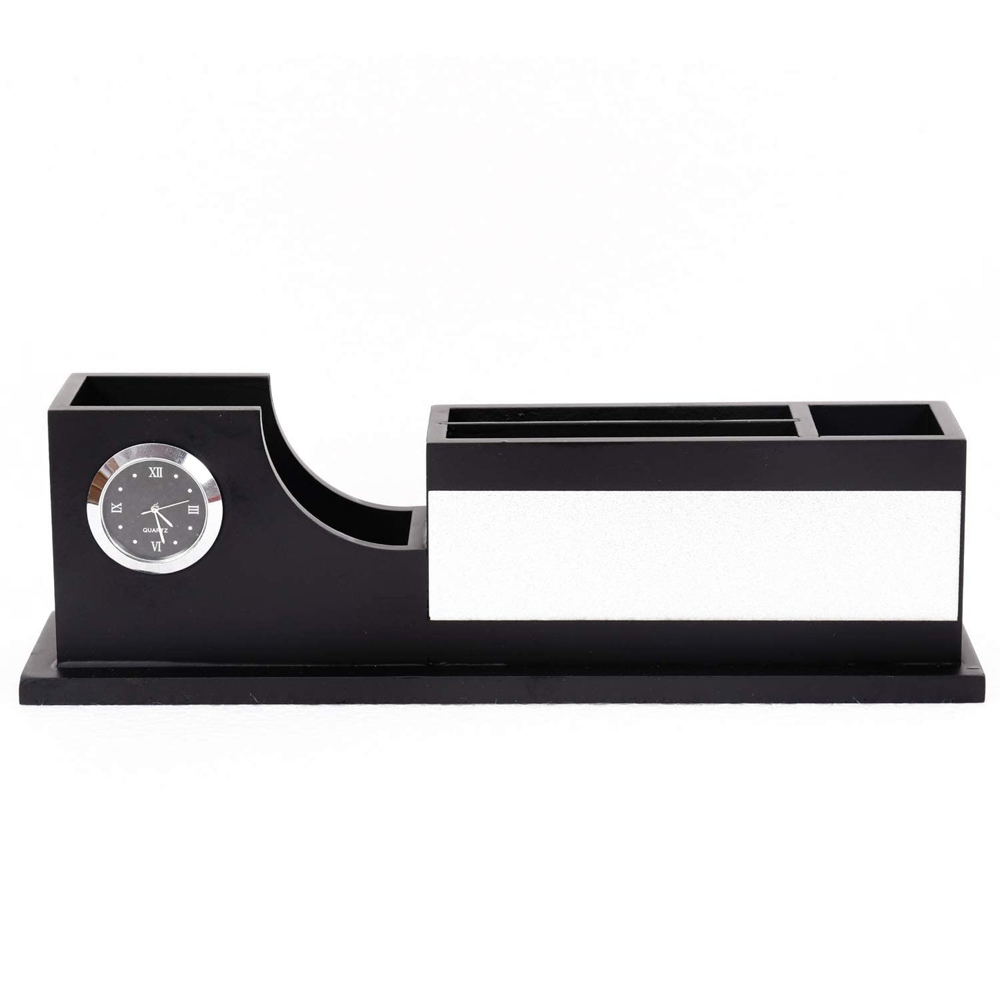 Black Wooden Desk Organizer with Clock, Card and Mobile Holder