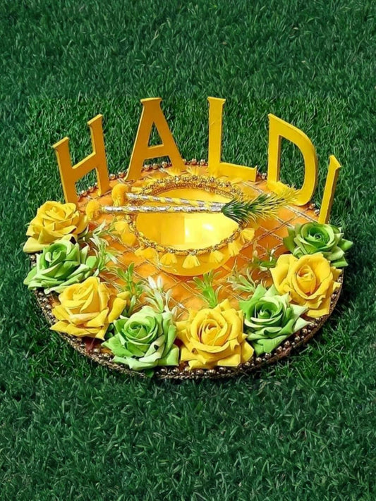 Haldi Platter - Yellow Green Flowers