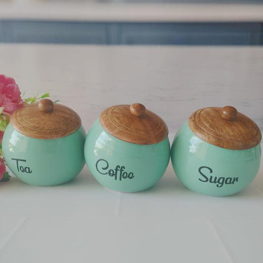 Slanted Blue Ceramic Tea , Coffee and Sugar Containers - 500ml