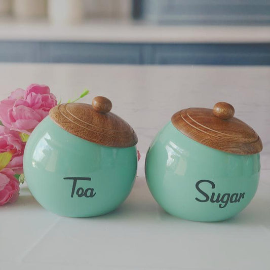 Slanted Blue Ceramic Tea and Sugar Containers - 500ml