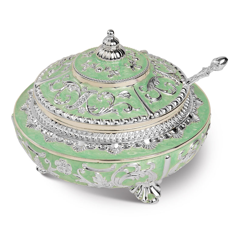 Enamel Sugar Pot / Candy Box / Dry Fruit Box With Lid - Green