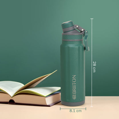 Briiton Majestic S Hot & Cold Stainless Steel Insulated Water Bottle, 850ml (Green)