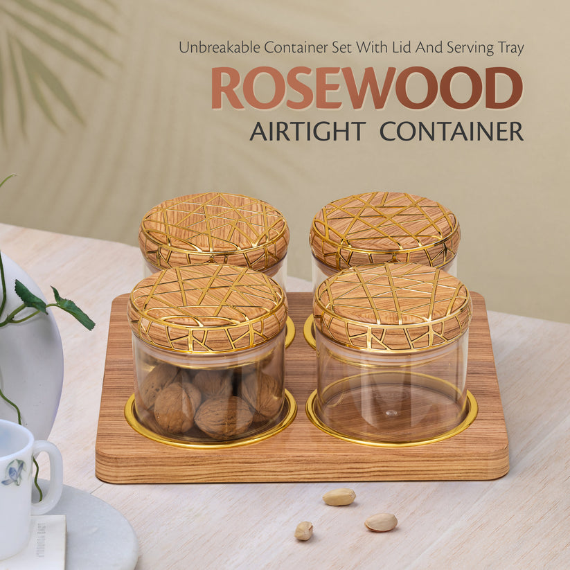 SELVEL Rosewood Airtight Dry Fruit Container Tray Set - 4 Pieces