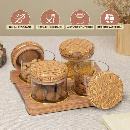 SELVEL Rosewood Airtight Dry Fruit Container Tray Set - 4 Pieces