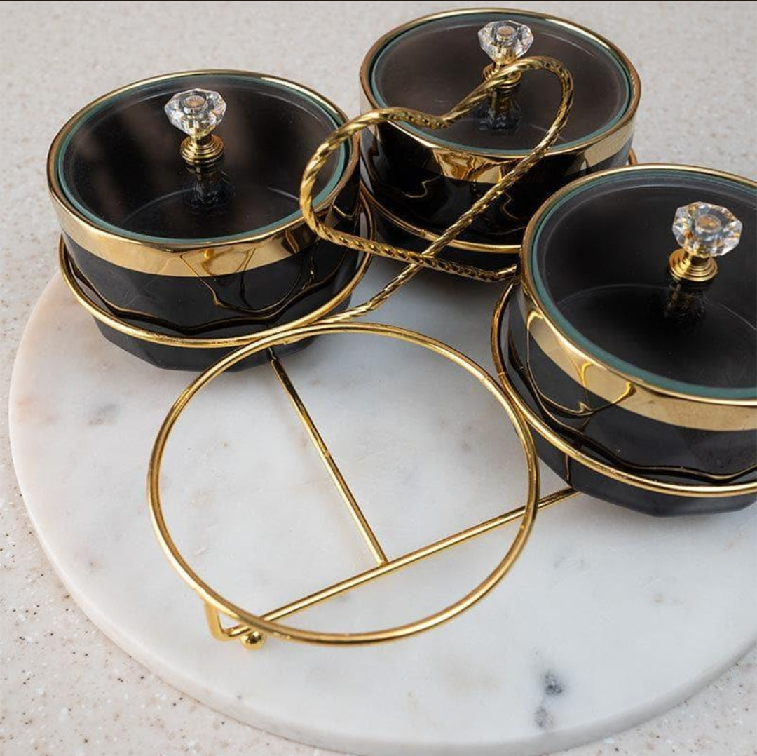 Golden Heart Jar With Stand (Black) - Set of Four