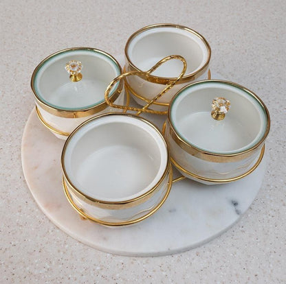 Golden Heart Jar With Stand (White) - Set of Four