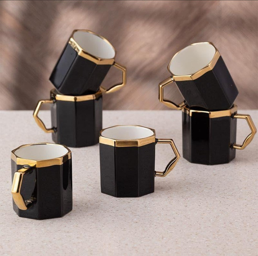 Porcelain Coffee Mugs (Black) - 6 Piece Set