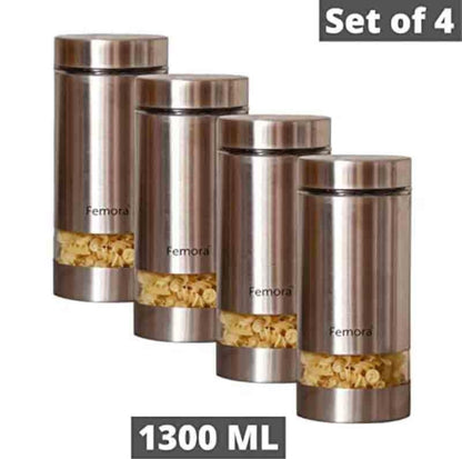 Steel Body Storage Jars With See Through Window (1300 ML Each) - Set of Four