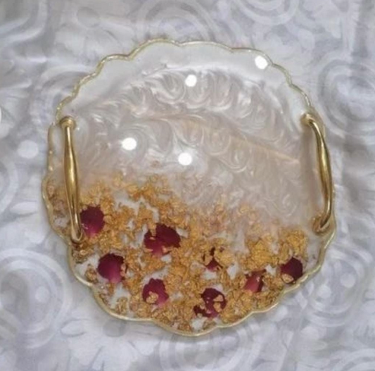 Round Resin Serving Tray With Golden Handle