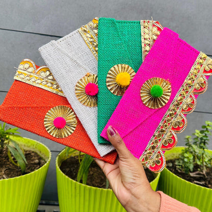 Gota Patti Jute Envelope / Clutch (Pack of 10)