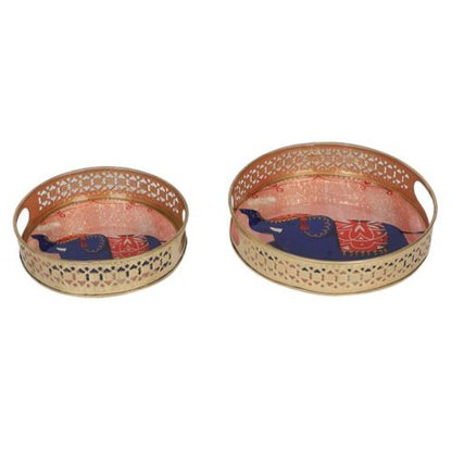 Pink Elephant Pichwai Tray (Set of 2)