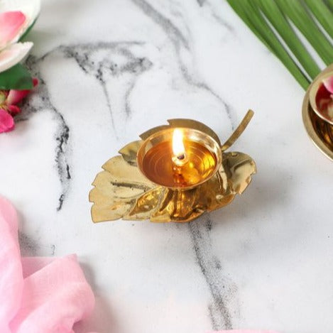 Lotus Leaf Brass Akhand Diya