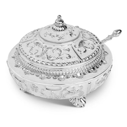 Enamel Sugar Pot / Candy Box / Dry Fruit Box With Lid - White