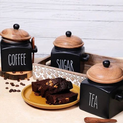 Mesmerising Matte Black Tea Sugar Coffee Storage jars